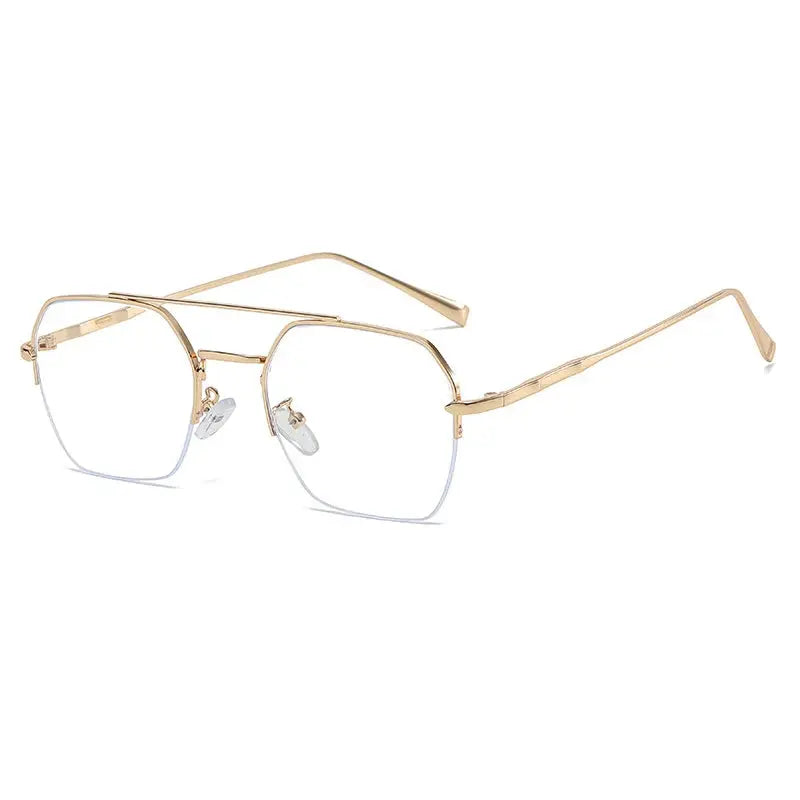 Men's Square Semi-Rimless Alloy Double Bridge Prescription Glasses 31752 — view 2 | Rx Spectacle