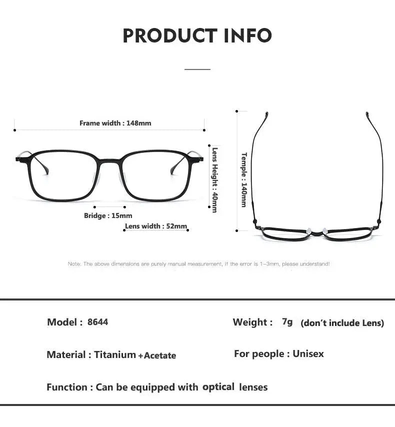 Unisex Square Full Rim Titanium Prescription Glasses 8644 — view 12 | Rx Spectacle