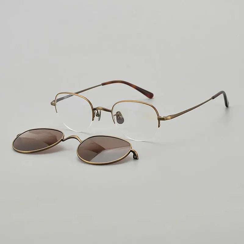 Women's Oval Semi-Rimless Titanium Clip-On Prescription Glasses Mk47 — view 1 | Rx Spectacle