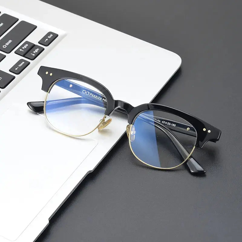 Unisex Square Semi-Rimless Acetate Prescription Glasses 15022 — view 1 | Rx Spectacle