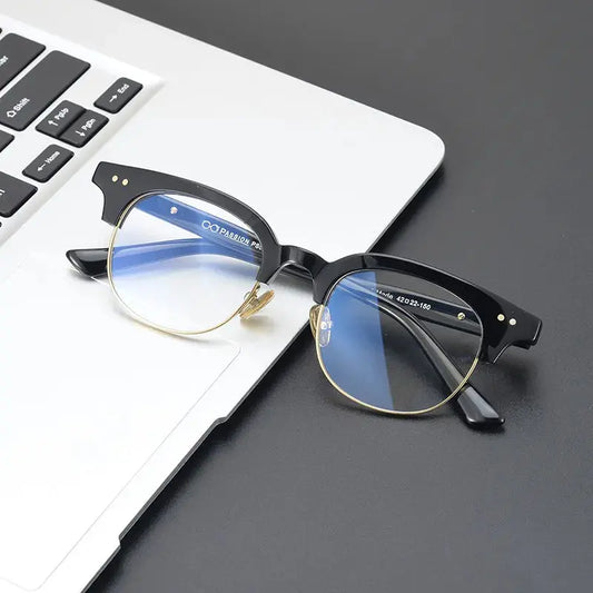 Unisex Square Semi-Rimless Acetate Prescription Glasses 15022 — view 1 | Rx Spectacle