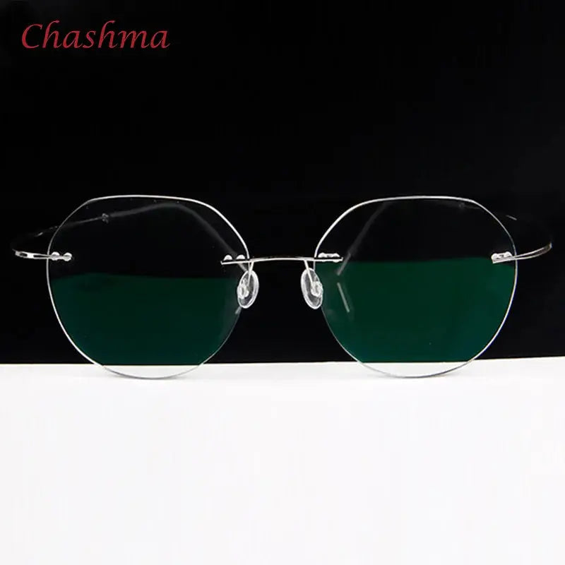 Unisex Cat Eye Rimless Titanium Prescription Glasses 003 — view 13 | Rx Spectacle