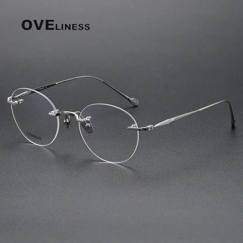 Unisex Round Rimless Titanium Prescription Glasses 80955 — view 8 | Rx Spectacle