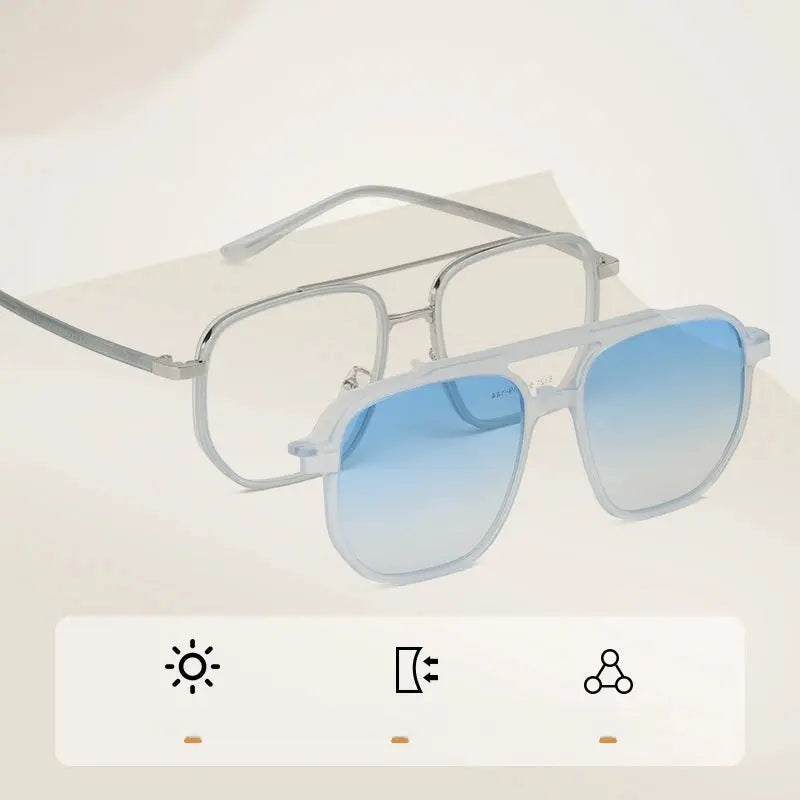 Unisex Square Full Rim Alloy Double Bridge Clip-On Prescription Glasses 832 — view 2 | Rx Spectacle