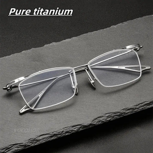 Unisex Browline Semi-Rimless Titanium Prescription Glasses 2266 — view 1 | Rx Spectacle
