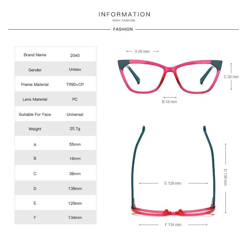 Women's Cat Eye Full Rim Titanium Prescription Glasses 2040 — view 6 | Rx Spectacle