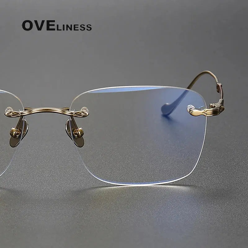 Unisex Square Rimless Titanium Prescription Glasses 80956 — view 3 | Rx Spectacle