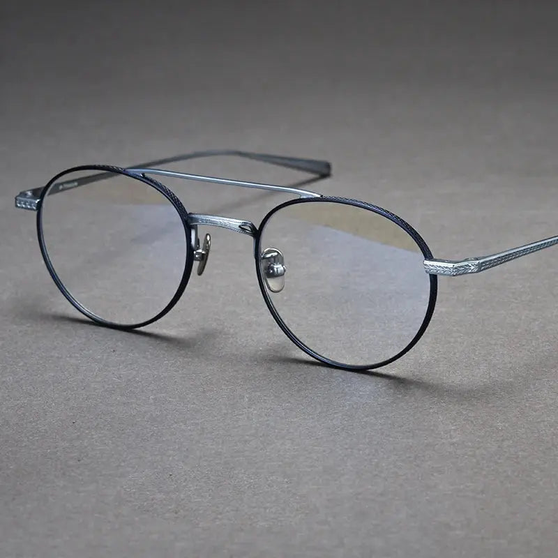 Unisex Round Full Rim Titanium Double Bridge Prescription Glasses 499020 — view 4 | Rx Spectacle