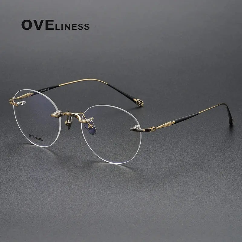 Unisex Round Rimless Titanium Prescription Glasses 80955 — view 2 | Rx Spectacle