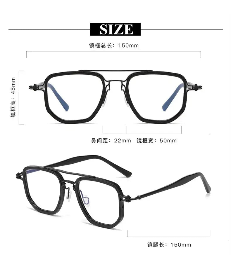 Men's Square Full Rim Titanium Double Bridge Prescription Glasses 365876 — view 2 | Rx Spectacle
