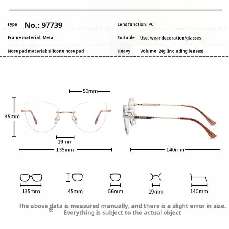 Women's Cat Eye Rimless Alloy Prescription Glasses 97739 — view 2 | Rx Spectacle