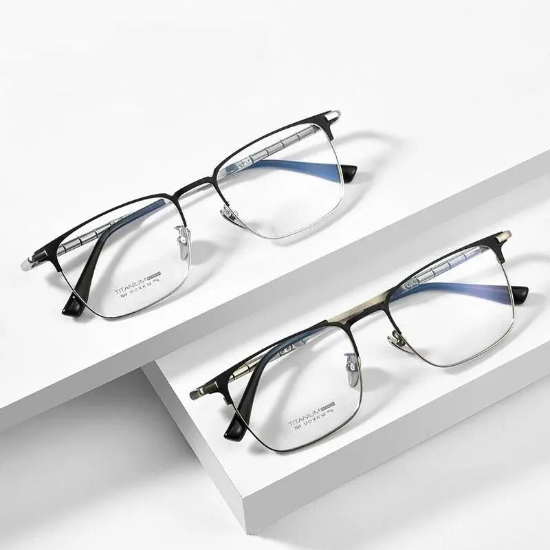 Men's Square Full Rim Titanium Prescription Glasses 9009T — view 6 | Rx Spectacle