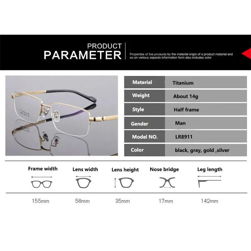 Men's Square Semi-Rimless Titanium Oversized Prescription Glasses 48911 — view 2 | Rx Spectacle