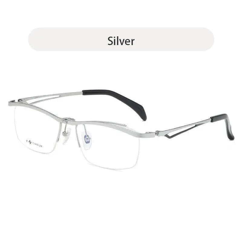 Unisex Rectangular Semi-Rimless Titanium Prescription Glasses T18044 — view 4 | Rx Spectacle