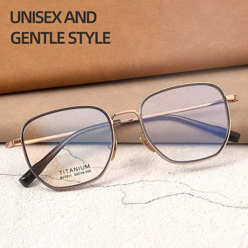 Unisex Square Full Rim Titanium Prescription Glasses V7011 — view 2 | Rx Spectacle