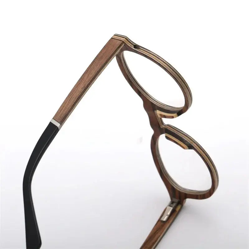 Unisex Round Full Rim Wood Prescription Glasses 5329 — view 4 | Rx Spectacle