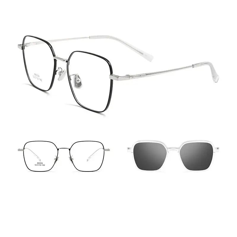 Unisex Square Full Rim Titanium Clip-On Prescription Glasses 8609 — view 8 | Rx Spectacle