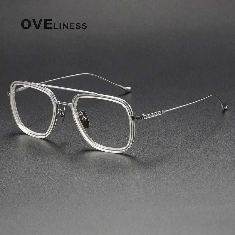 Unisex Square Full Rim Titanium Double Bridge Prescription Glasses I0006 — view 8 | Rx Spectacle