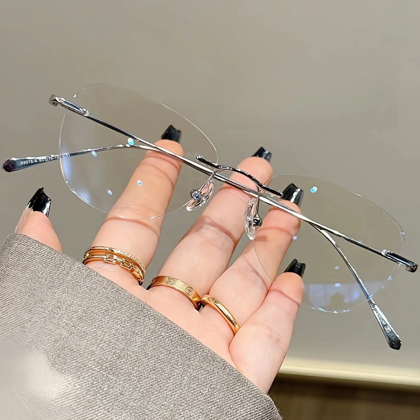 Women's Cat Eye Rimless Titanium Prescription Glasses Y1690 — view 8 | Rx Spectacle