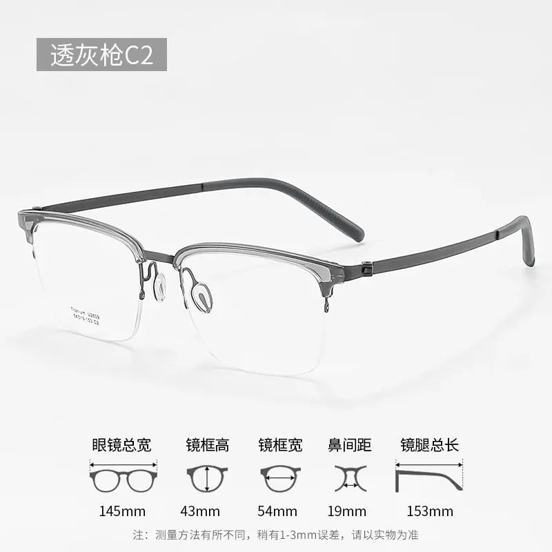 Unisex Square Semi-Rimless Titanium Prescription Glasses 2609 — view 7 | Rx Spectacle