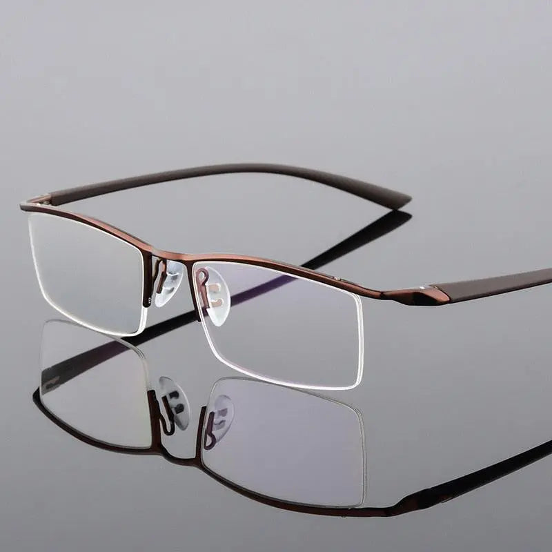 Men's Square Semi-Rimless Titanium Prescription Glasses P8190 — view 2 | Rx Spectacle