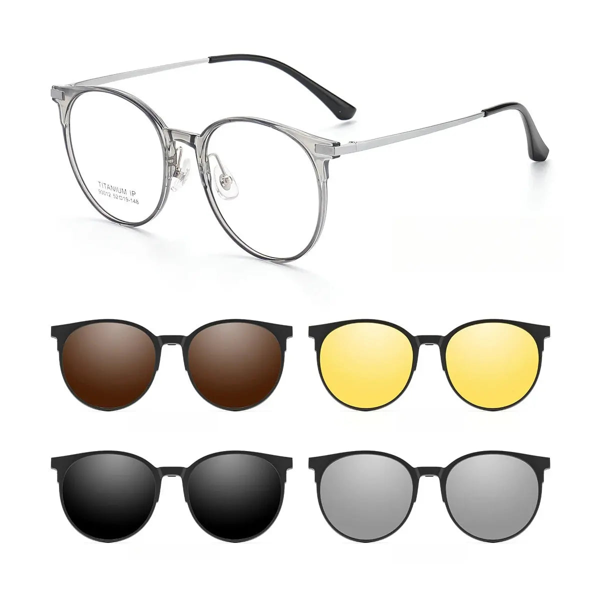 Unisex Round Full Rim Titanium Clip-On Prescription Glasses Y93012 — view 6 | Rx Spectacle