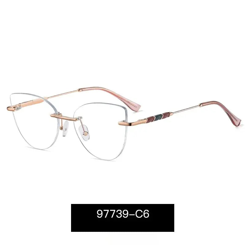 Women's Cat Eye Rimless Alloy Prescription Glasses 97739 — view 4 | Rx Spectacle