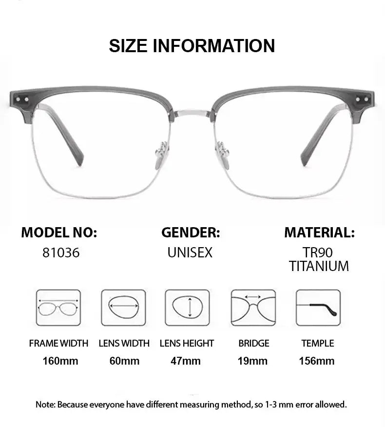Unisex Square Full Rim Titanium Oversized Prescription Glasses 881036 — view 4 | Rx Spectacle
