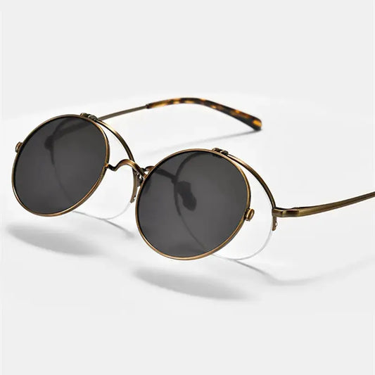 Unisex Round Semi-Rimless Titanium Prescription Glasses K54 — view 1 | Rx Spectacle