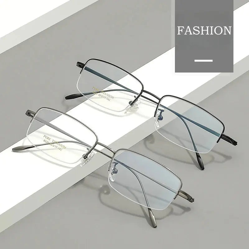 Men's Square Semi-Rimless Titanium Prescription Glasses Y8039 — view 2 | Rx Spectacle