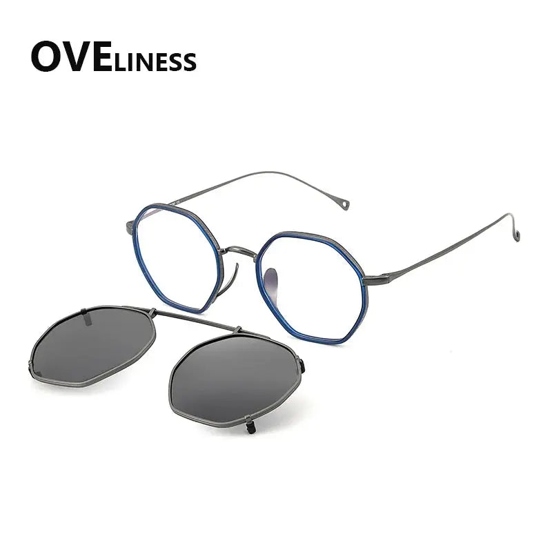Women's Round Full Rim Titanium Flat Top Clip-On Prescription Glasses 77310 — view 4 | Rx Spectacle