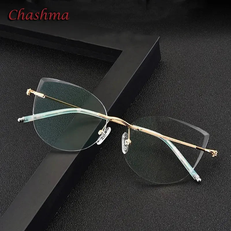 Unisex Cat Eye Rimless Titanium Prescription Glasses 8587 — view 1 | Rx Spectacle