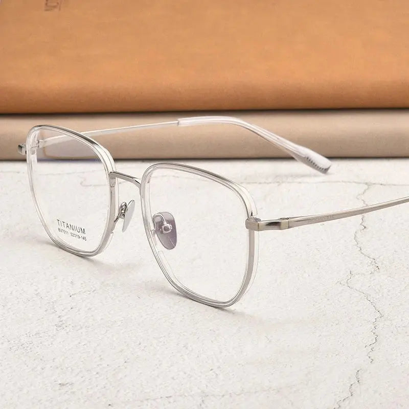 Unisex Square Full Rim Titanium Prescription Glasses V7011 — view 3 | Rx Spectacle