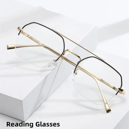 Men's Square Semi-Rimless Alloy Double Bridge Prescription Glasses 31752 — view 1 | Rx Spectacle
