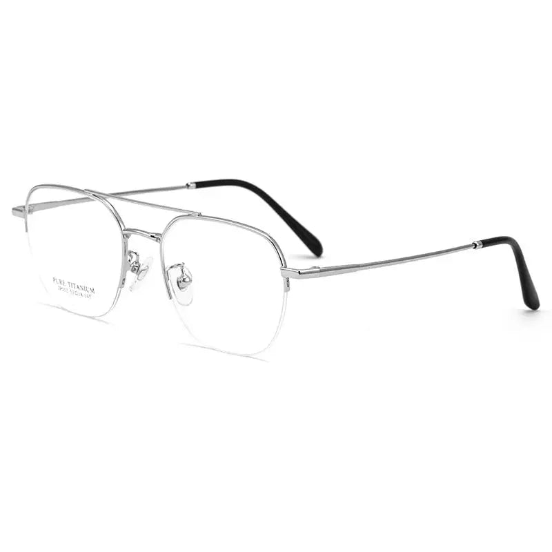 Unisex Square Semi-Rimless Titanium Double Bridge Prescription Glasses P052 — view 5 | Rx Spectacle