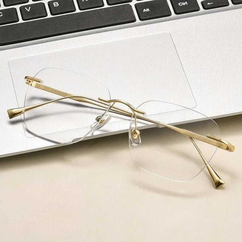 Unisex Square Rimless Titanium Prescription Glasses 1912ti — view 9 | Rx Spectacle