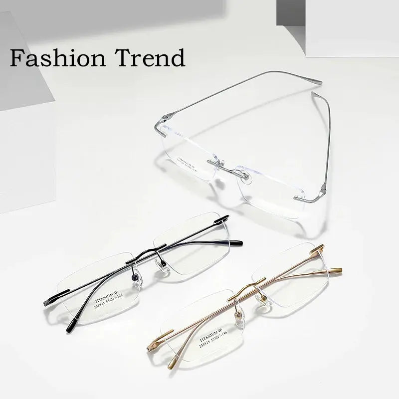 Unisex Square Rimless Titanium Prescription Glasses Y233525 — view 5 | Rx Spectacle
