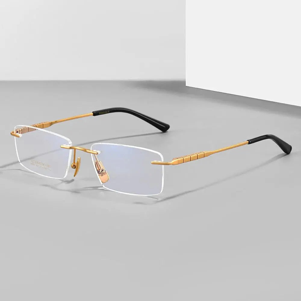 Men's Square Rimless Titanium Prescription Glasses 91091 — view 6 | Rx Spectacle