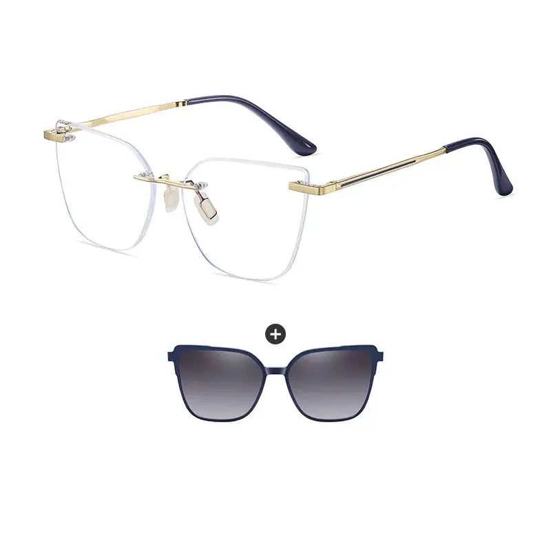 Women's Cat Eye Rimless Alloy Clip-On Prescription Glasses 710529 — view 3 | Rx Spectacle