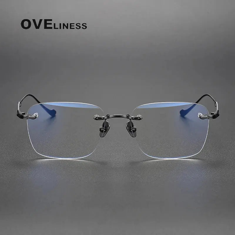 Unisex Square Rimless Titanium Prescription Glasses 80956 — view 2 | Rx Spectacle