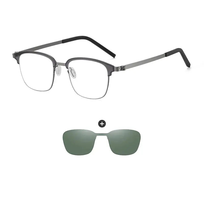 Unisex Square Full Rim Stainless Steel Clip-On Prescription Glasses 790377 — view 4 | Rx Spectacle
