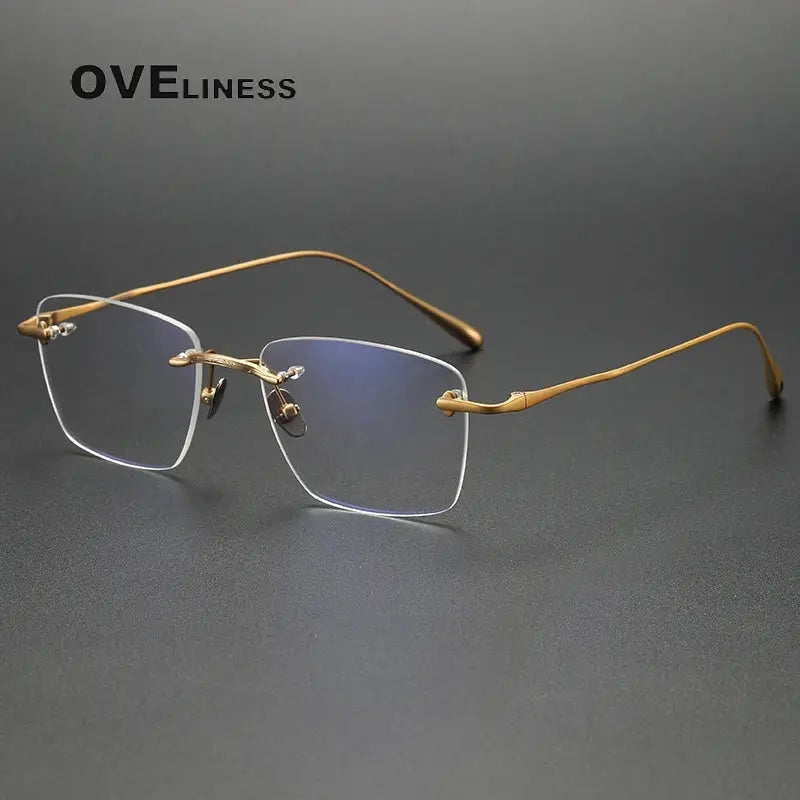 Unisex Square Rimless Titanium Prescription Glasses 80954 — view 7 | Rx Spectacle