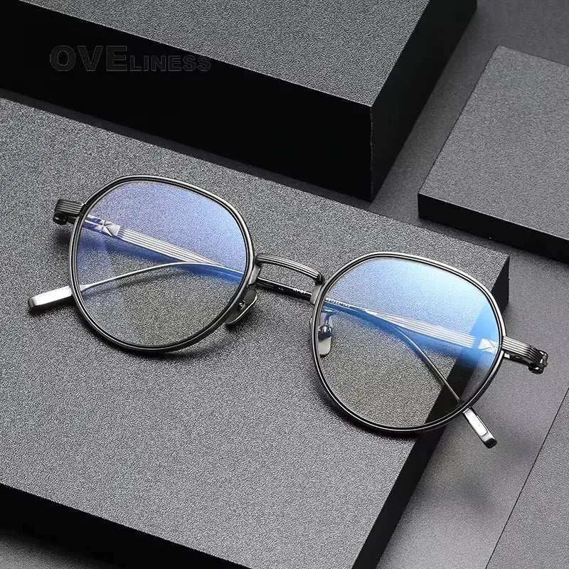Unisex Oval Full Rim Titanium Flat Top Prescription Glasses 2261 — view 2 | Rx Spectacle