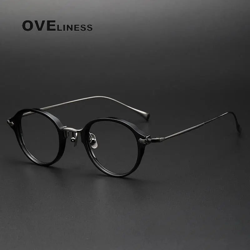 Unisex Round Full Rim Titanium Prescription Glasses Kmn182 — view 3 | Rx Spectacle