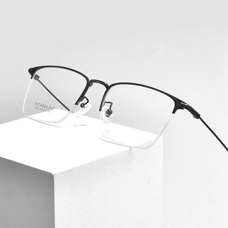Men's Square Semi-Rimless Titanium Oversized Prescription Glasses 9913sf — view 8 | Rx Spectacle