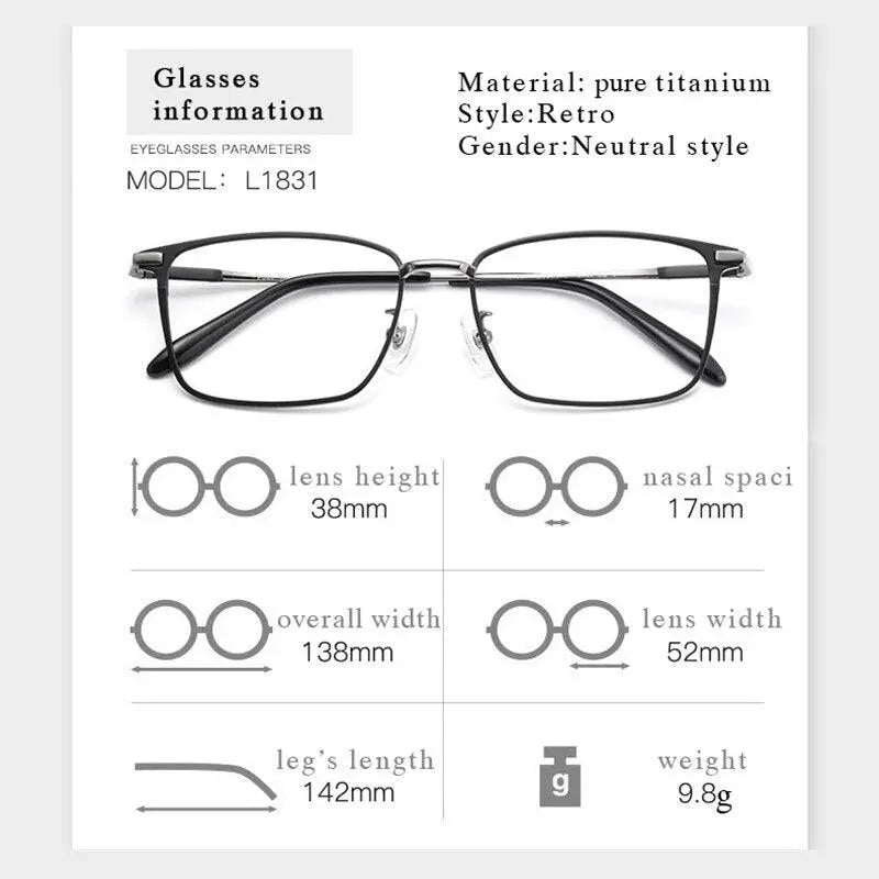 Unisex Square Full Rim Titanium Prescription Glasses L1831 — view 6 | Rx Spectacle