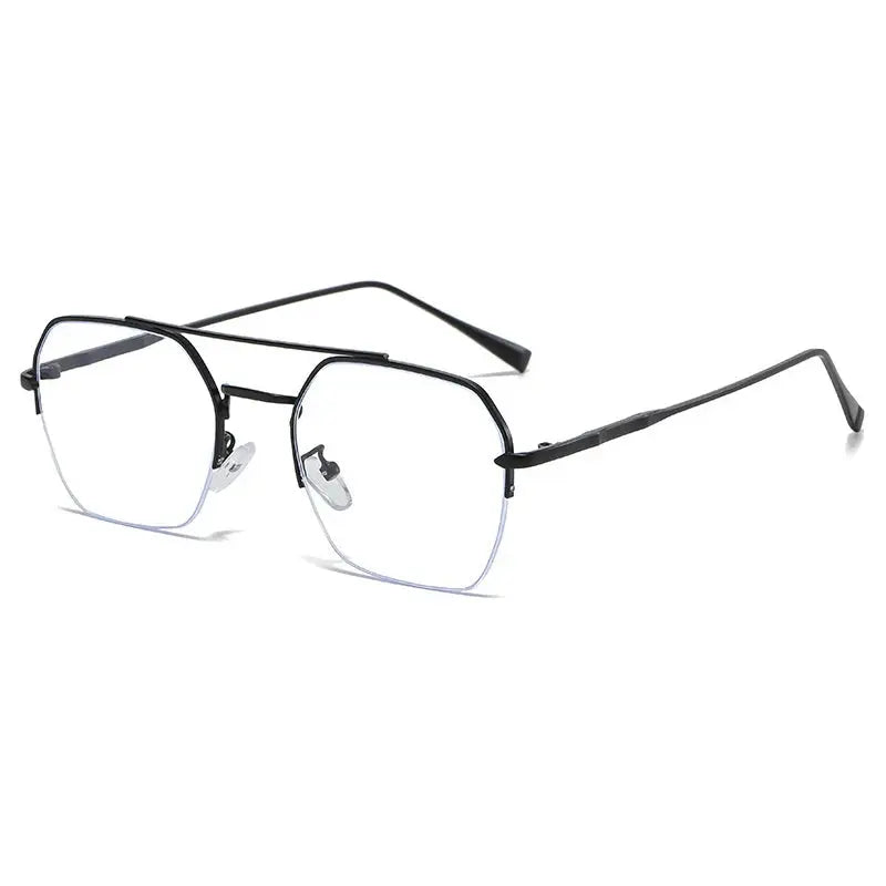Men's Square Semi-Rimless Alloy Double Bridge Prescription Glasses 31752 — view 3 | Rx Spectacle