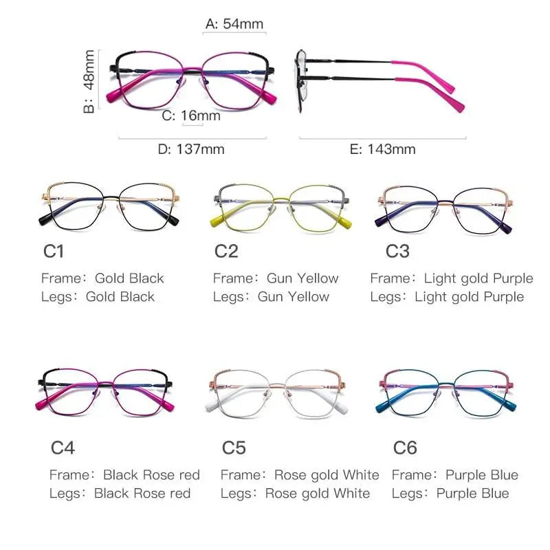 Women's Cat Eye Full Rim Alloy Prescription Glasses 3014 — view 12 | Rx Spectacle