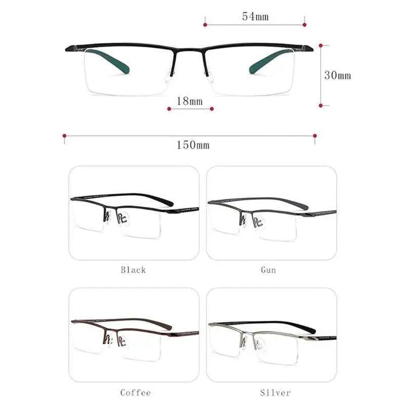 Men's Square Semi-Rimless Titanium Prescription Glasses P8190 — view 6 | Rx Spectacle
