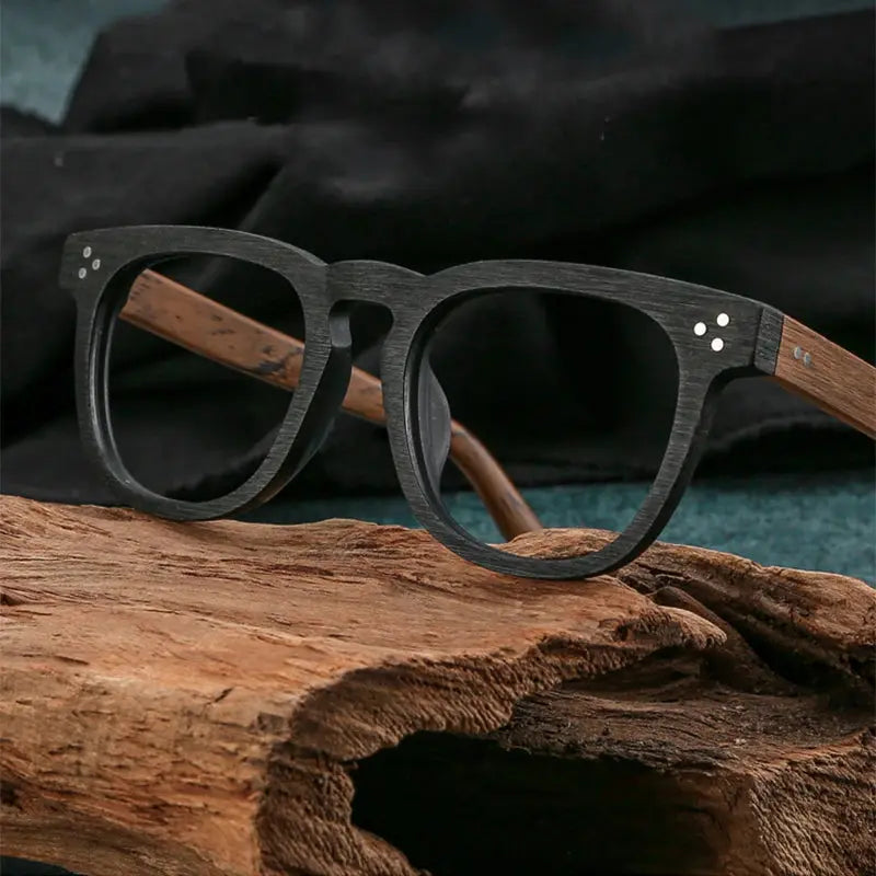 Men's Square Full Rim Wood Prescription Glasses 8182 — view 3 | Rx Spectacle